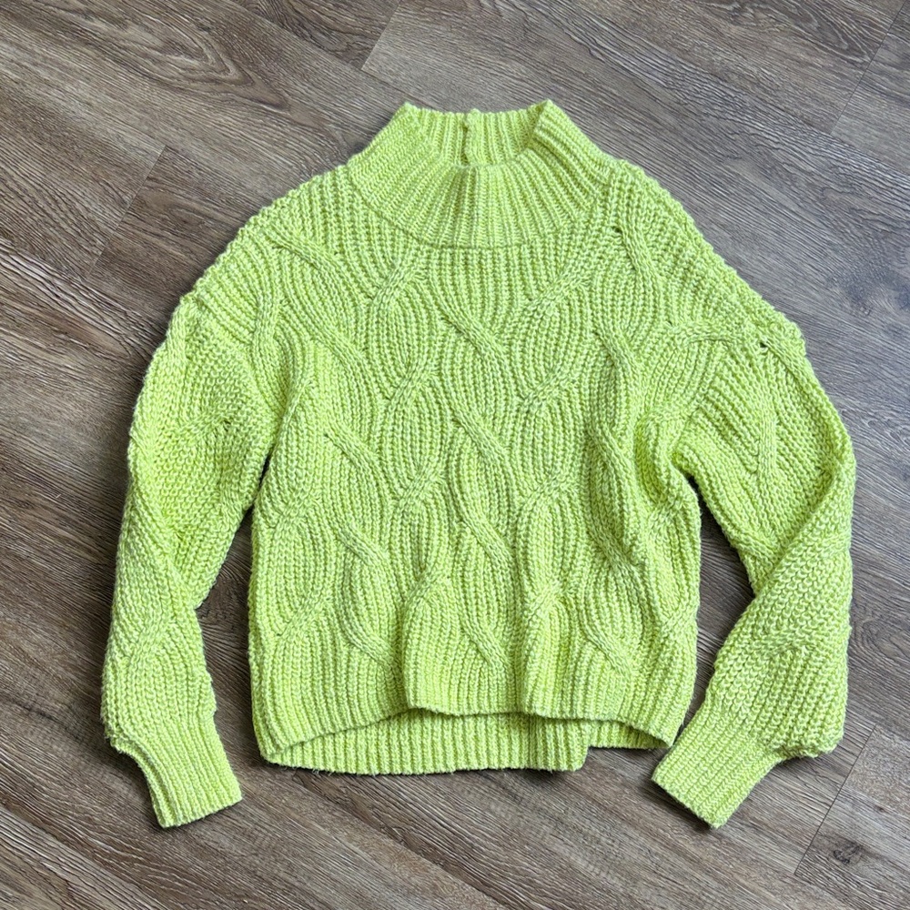 American Eagle Outfitters Neon Lime Cable Knit Mock Neck Sweater
